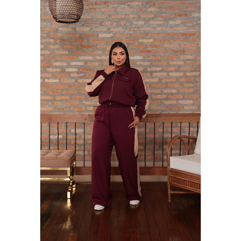 Conjunto Plus Size Feminino 2 Peças Inverno Blazer Zíper Calça Pantalona Cintura Alta G1 G2 Confortável envio imediato