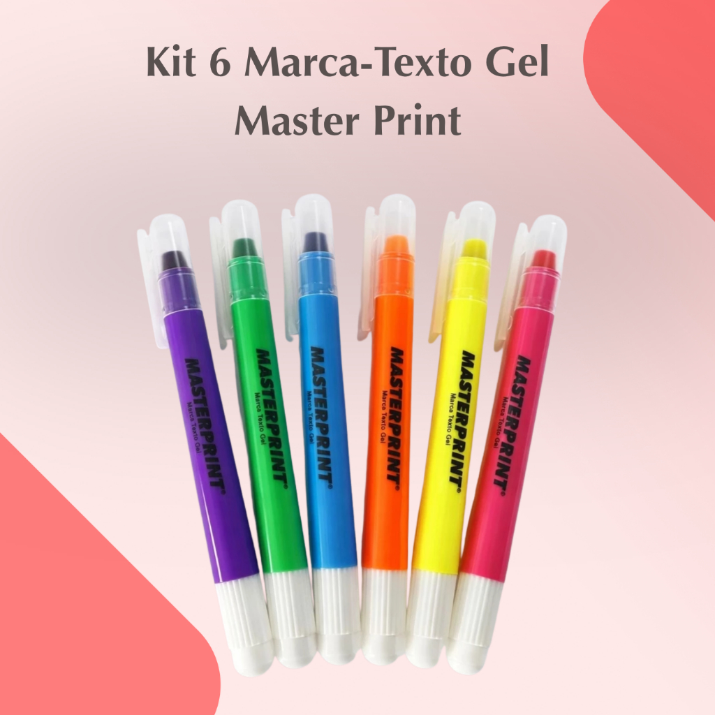 Kit 6 Canetas Marca Texto em Gel Masterprint – Não Mancha Ideal para Bíblia Vade Mecum e Estudos