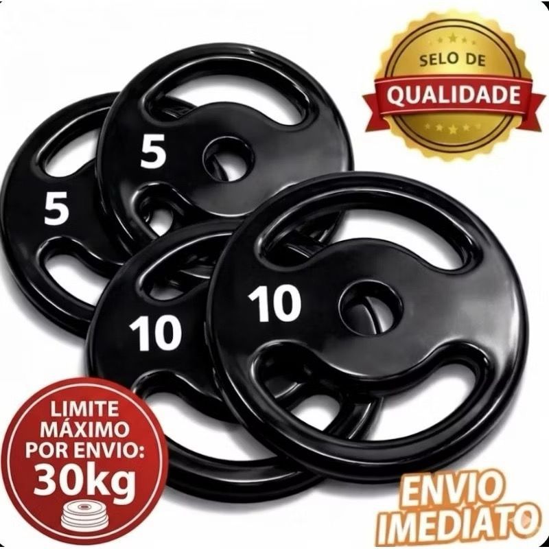Par Anilhas emborrachadas de 10kg (2x10 kg) + Par Anilhas emborrachadas 5kg (2x5 kg) emborrachada Reforçada academia