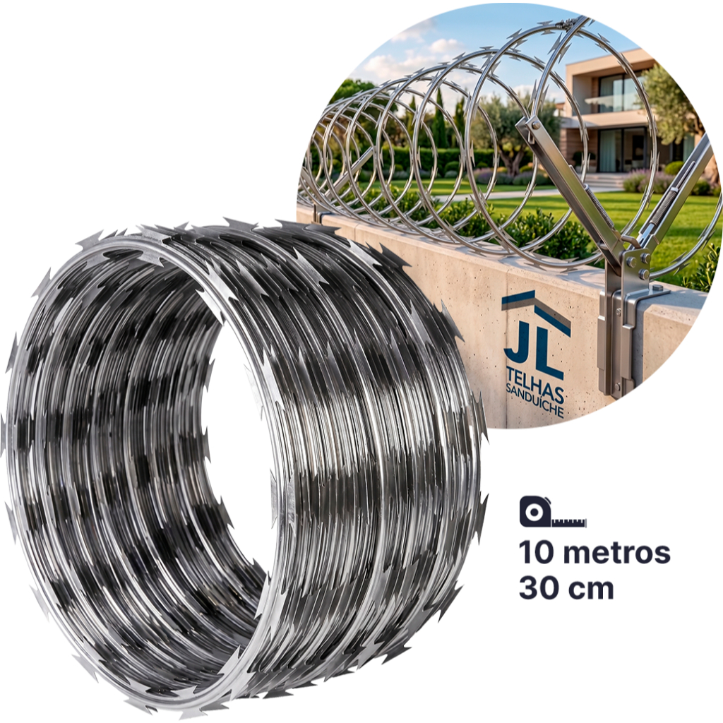 10 Metros Cerca Concertina Simples Galvanizada 30cm