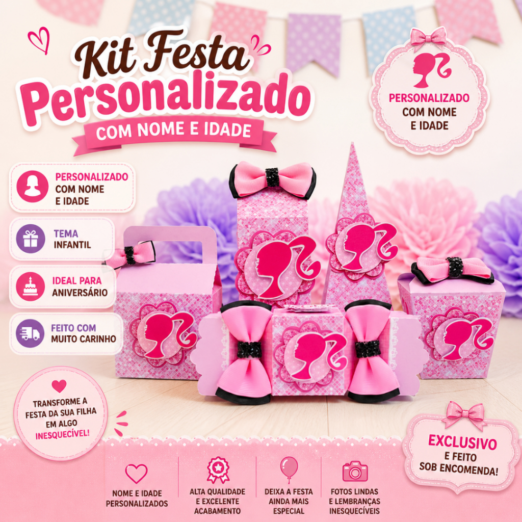 💖👑 Caixinhas Personalizadas Barbie Festa Infantil- Kit Festa Personalizada - Lembrancinha de Festa  🎀✨🌸