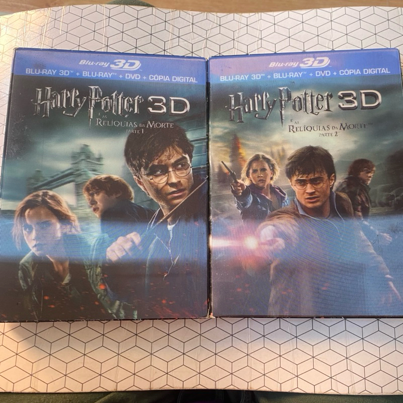 Bluary + Blu-ray 3D original digistack com luva holográfica Harry Potter e as relíquias da morte parte 1 e parte 2