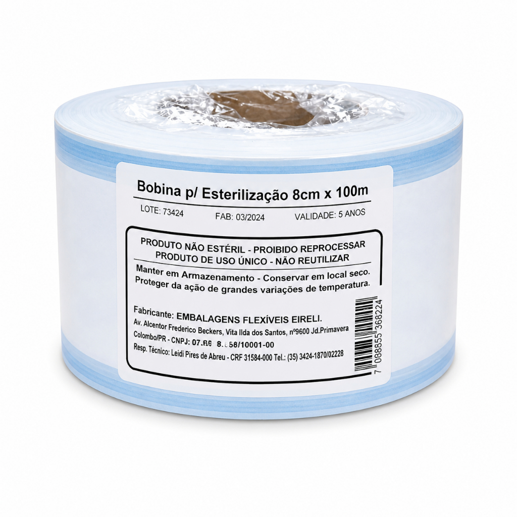 Bobina Para Seladora Grau Cirúrgico 8 cm x 100 metros Autoclave Fácil de Cortar Filme laminado