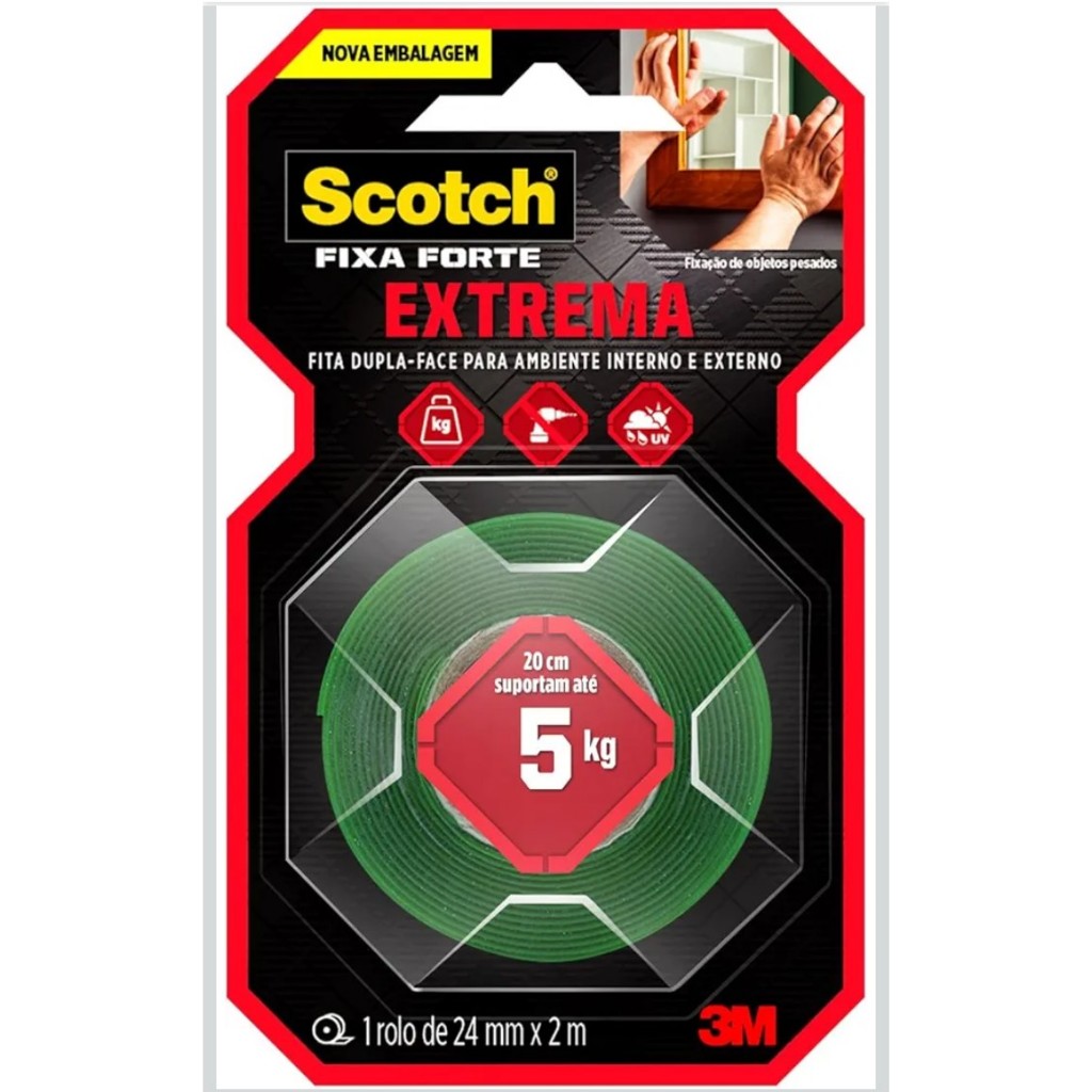 Fita Dupla Face 3M Scotch Fixa Forte Fixação Extrema