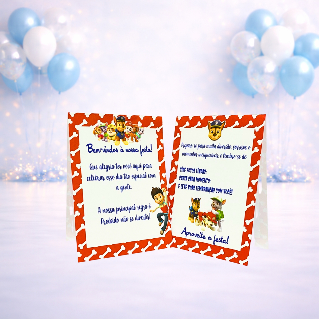Cartão Centro de Mesa Patrulha Canina /  Festa Infantil / Aniversário / NÃO Personalizado