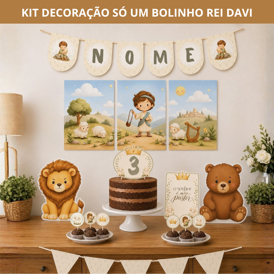 Kit Só um Bolinho Tema Cristão Rei Davi I Decoração Festa Infantil Personalizada I Aniversário I Mesversário
