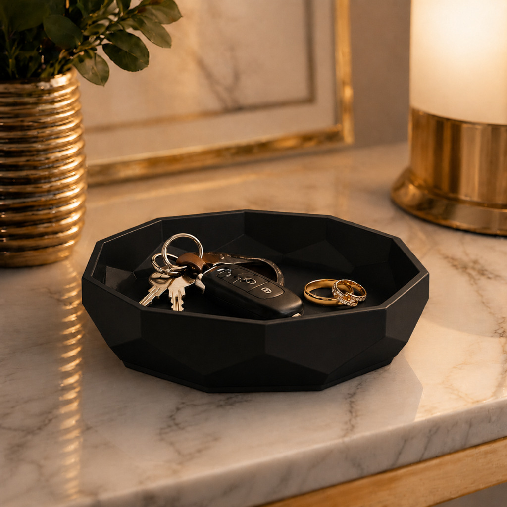 Bandeja Decorativa Moderna Geométrica Porta Objetos Chaves Relógios Joias Luxo Branco Preto