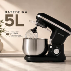 Batedeira de Bolo 5L Batedeira de Bolo 700W Batedeira Planetária Agrato Batedeira Preta 3 Batedores