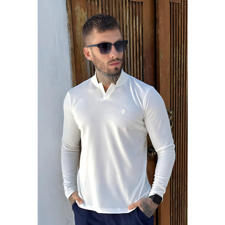 Camisa Bata Waffle Gola V Blusa Masculina Textura Colmeia Estilo Minimalista Elegante Casual Primavera Verão Macia