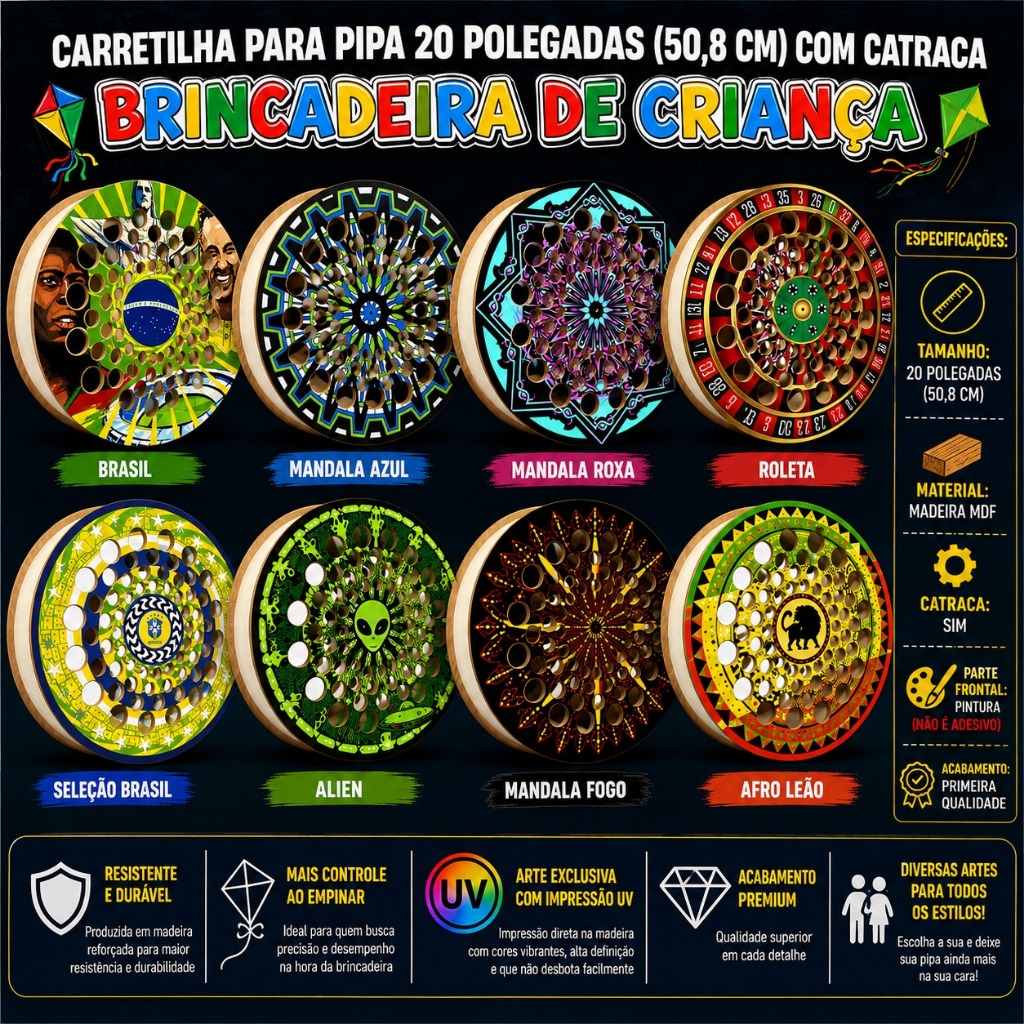 Carretilha Para Pipa 20 Polegadas (50,8 CM) Com Catraca - Brincadeira De Criança