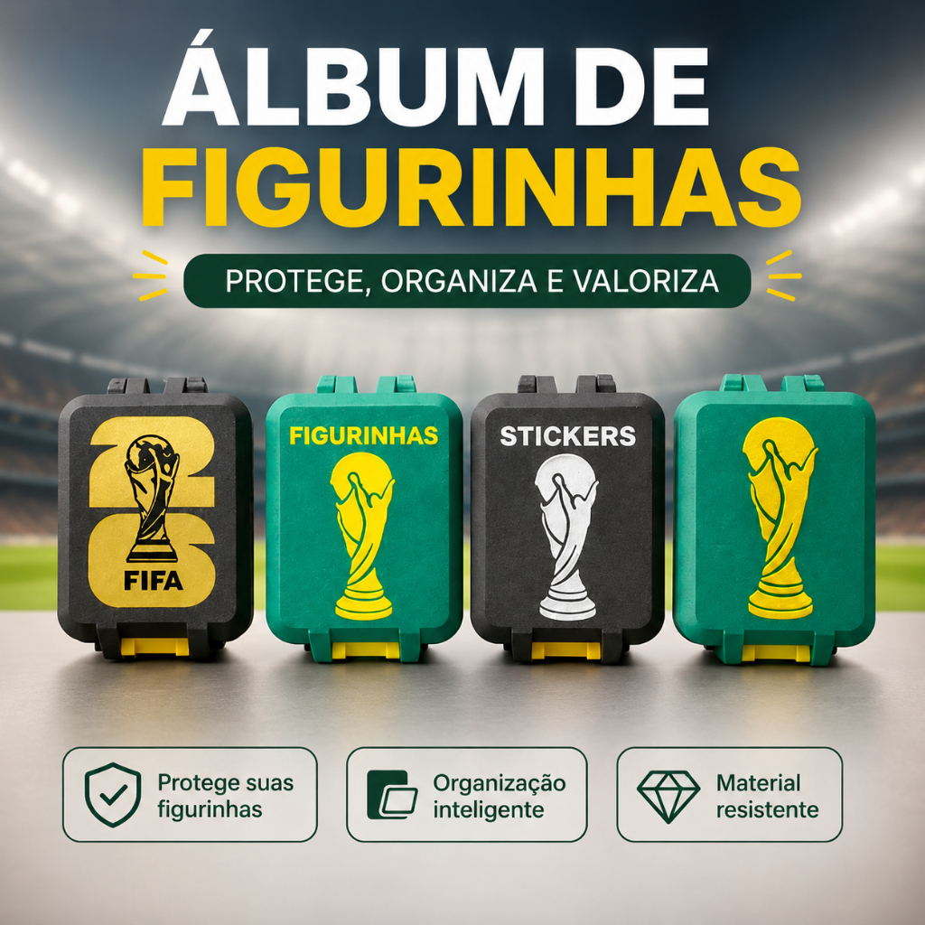 Porta Figurinhas Copa Do Mundo 2026 Caixa Organizadora Futebol Resistente Compacta Premium 3D Top
