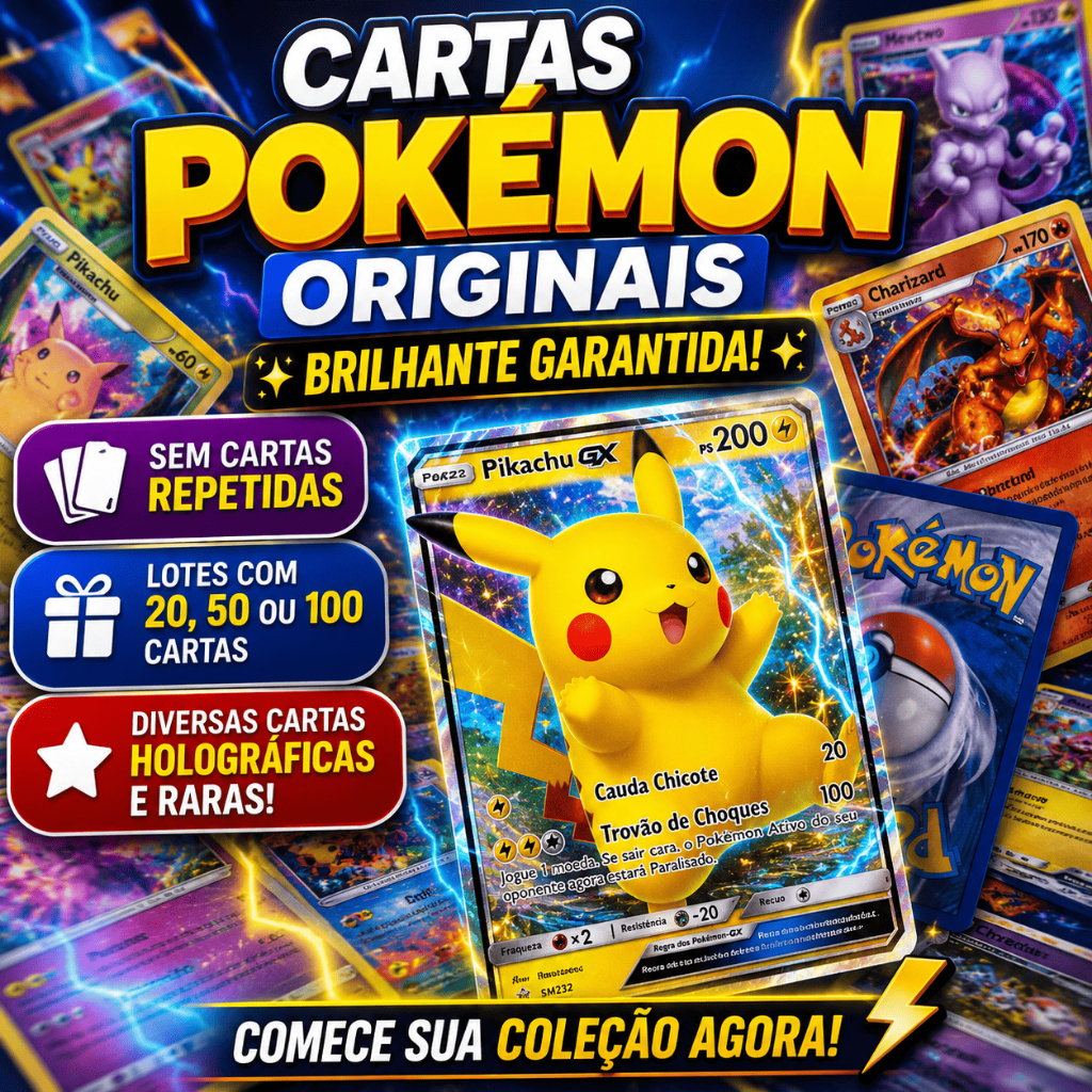 Lote 20, 50 ou 100 Cartas Pokémon Originais Sem Repetidas Cartas Brilhante Garantida