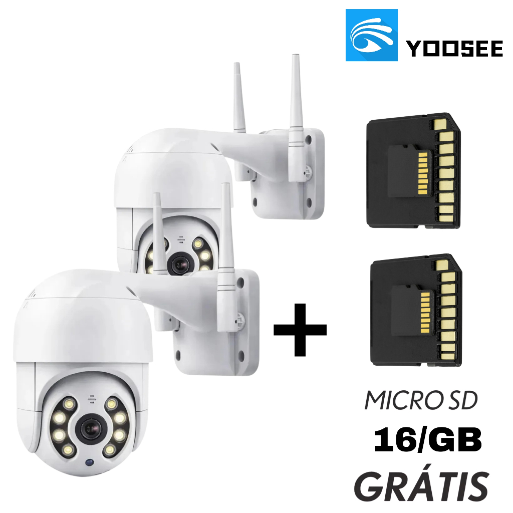 Kit 2 Câmeras De Segurança Yoosee WiFi IP Externa Prova D'Água Visão Noturna com 2 Cartão Para Casa