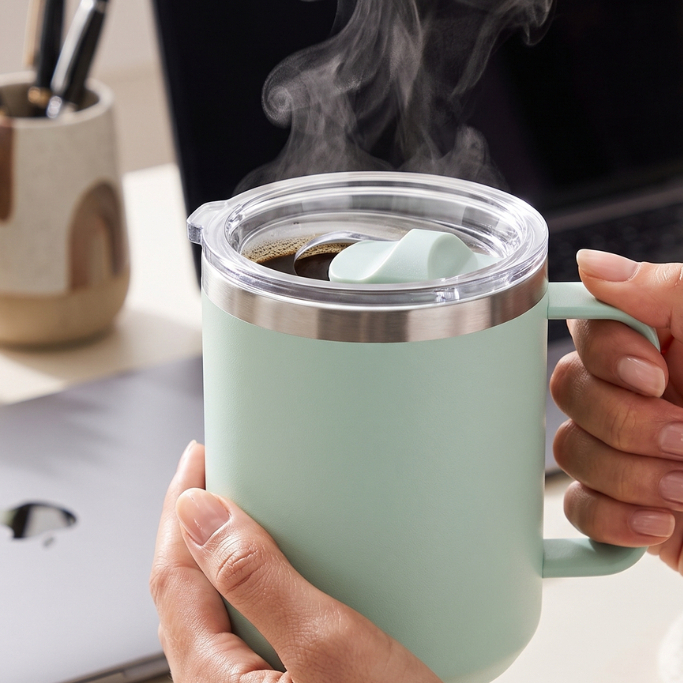 Copo Caneca Térmica Aço Inox 450ml com Tampa | Mantém Quente e Frio por Mais Tempo