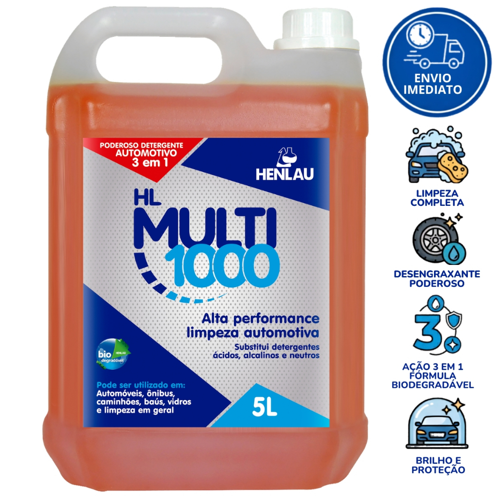 Multi1000 Galao 5l Shampoo Automotivo Henlau Sabão Detergente Limpeza Geral Carro Moto