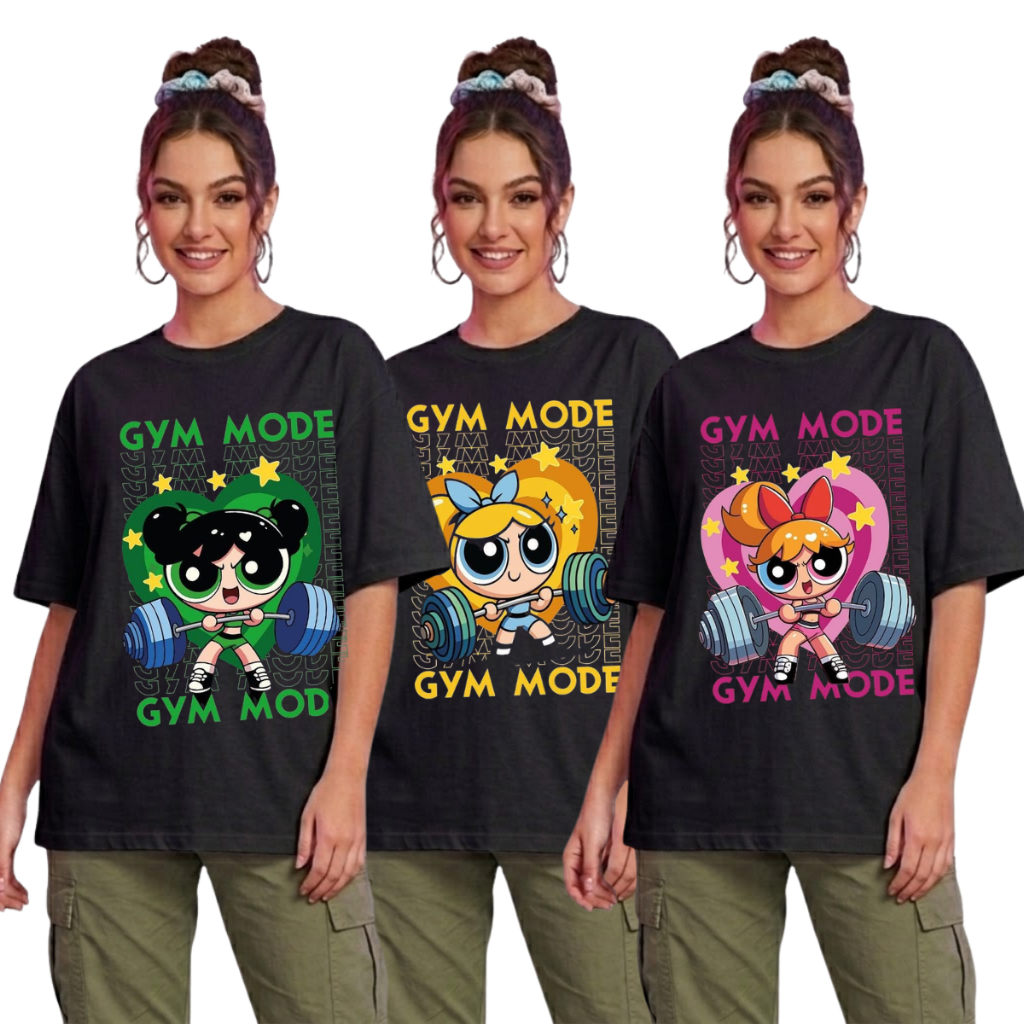 KIT 3 Camiseta Feminina Blusa Oversized Das Meninas Super Poderosas Para Treinar Academia StreetWear A Pronta Entrega