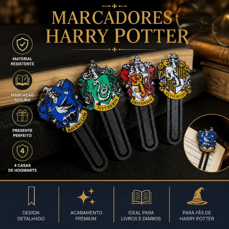 Marcadores Harry Potter Hogwarts Ravenclaw Sonserina Grifinória Lufa-Lufa