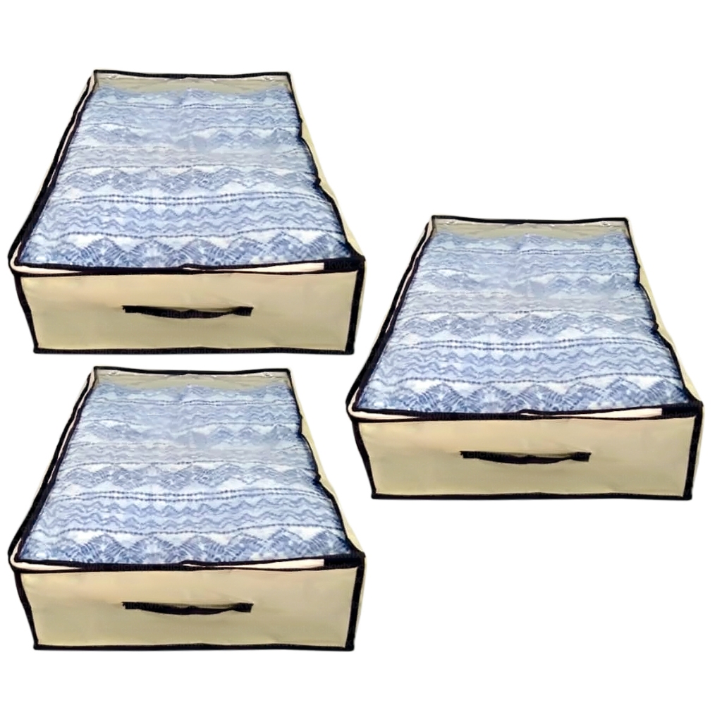 Kit 3un Caixa Organizadora Multiuso De TNT Com Alça Armazenamento Guarda Roupa Closet 80X45X15 CM