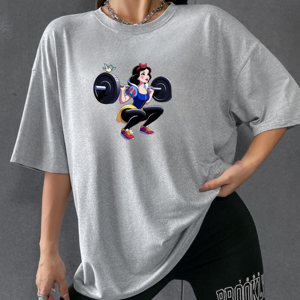 Camiseta Feminina Academia Branca de Neve Peso Blusa 100% Algodão Tendência Treino Envio Rápido