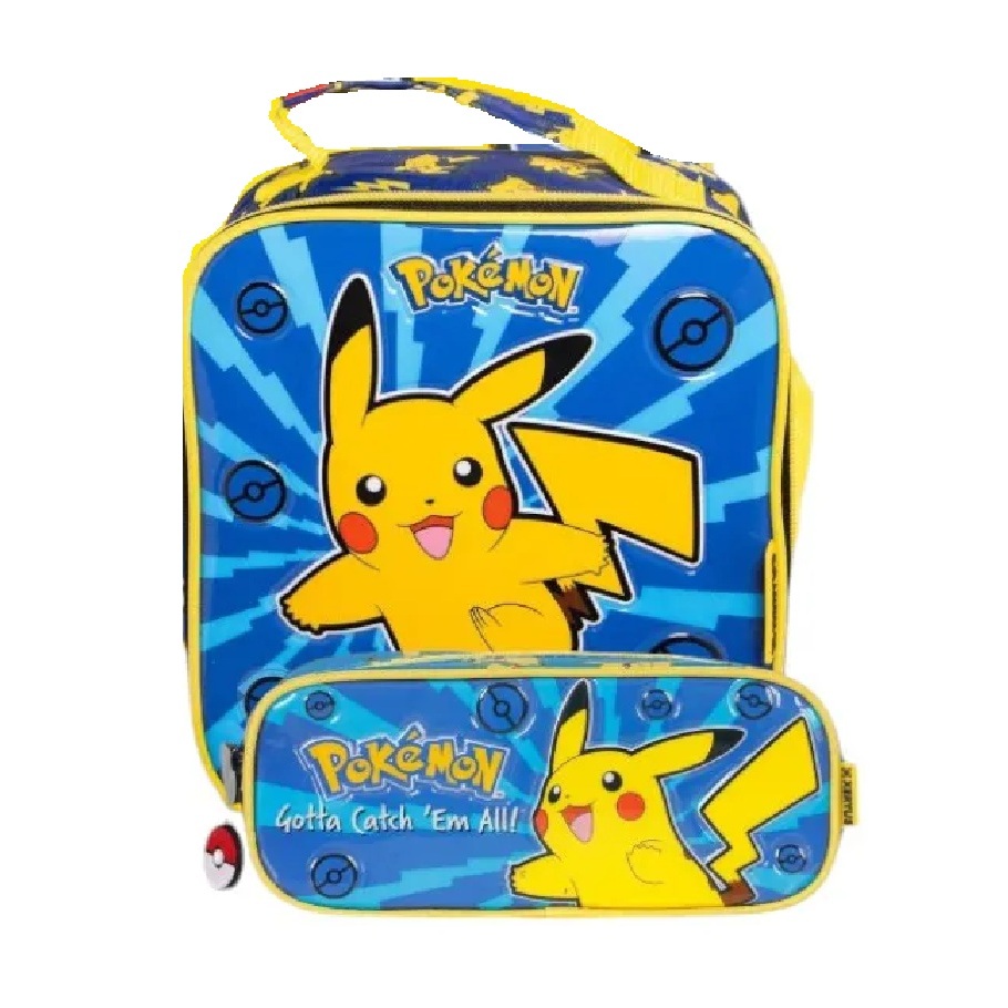 Estojo Escolar + Lancheira Térmica Pokemon Azul
