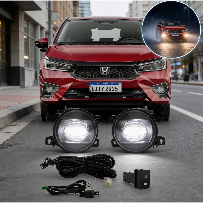 Kit Farol De Milha Led New City A Partir 2025 Botão Original Neblina Serra Serração Farol Farolete Baixo Alto Noite