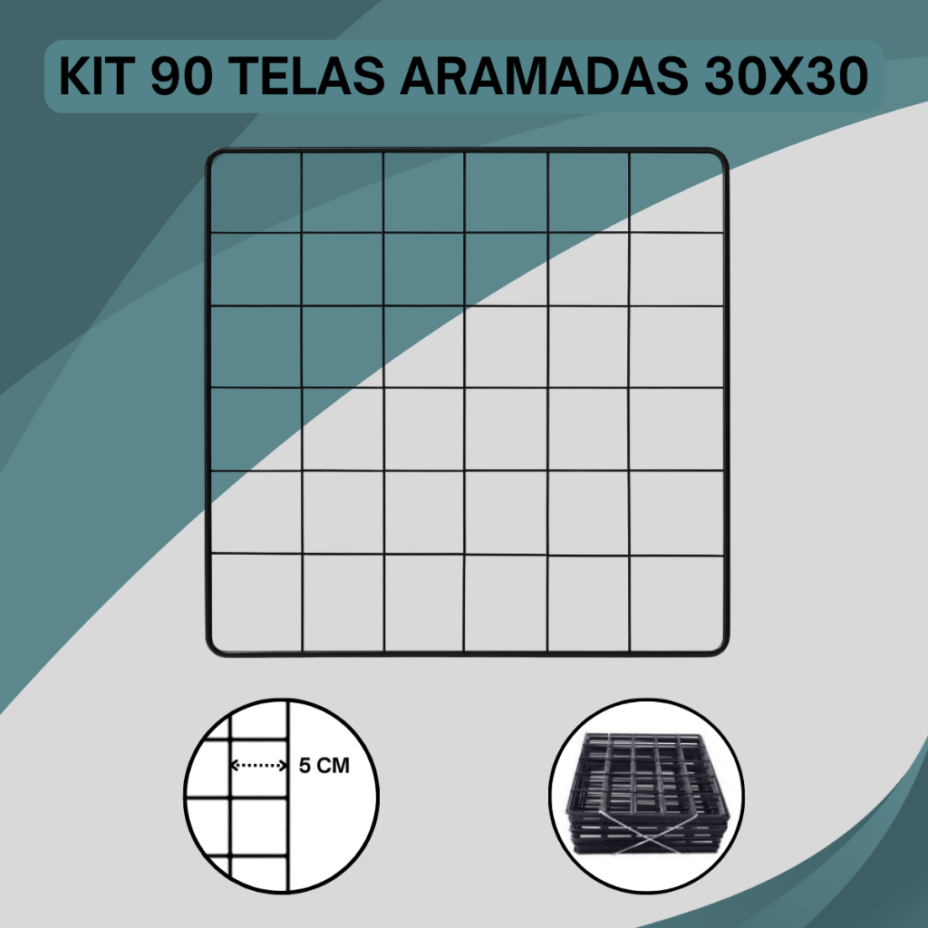 Kit 90 Tela Aramada Painel 30x30 Para Mural de Recados Escritório Grade de Pet e Organização