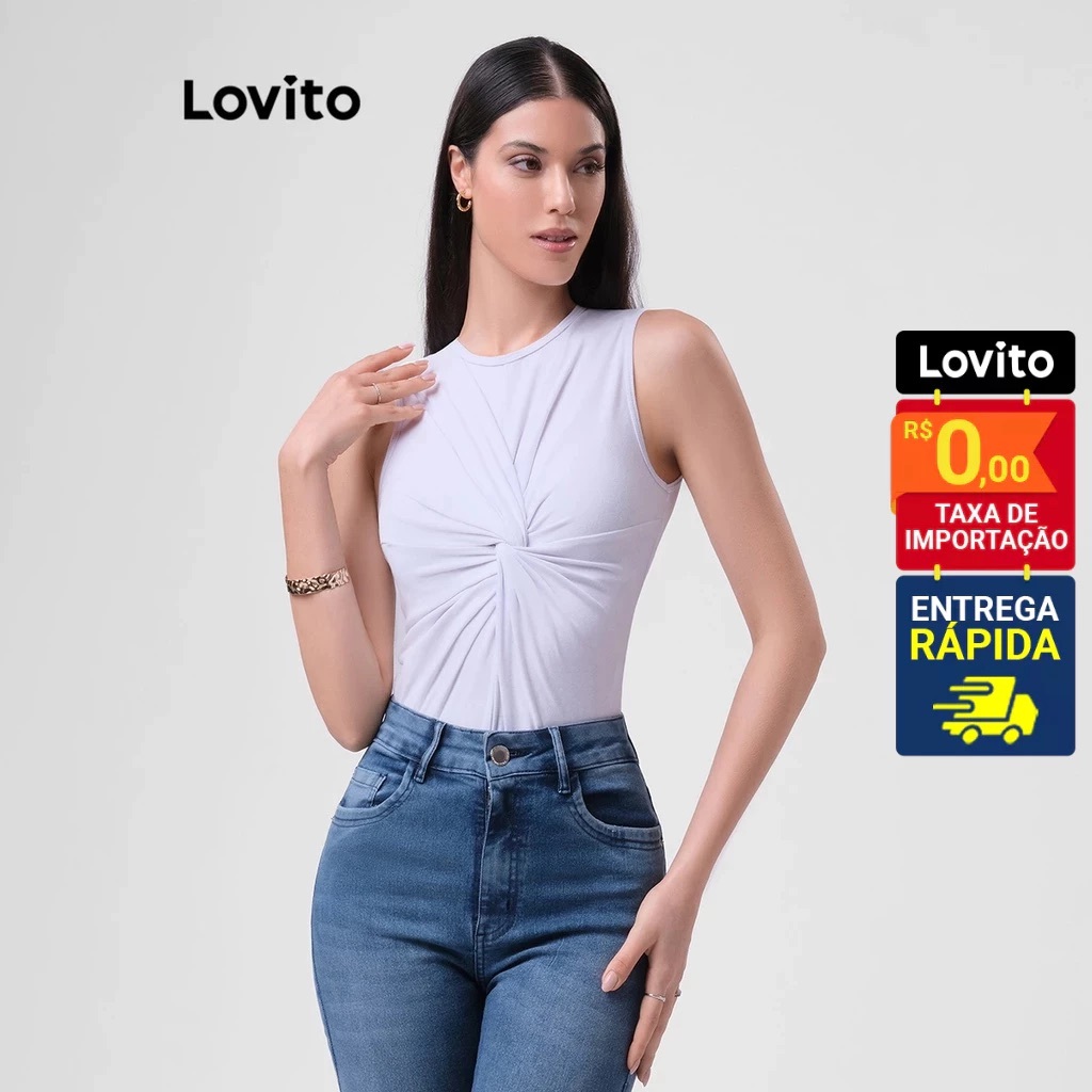 Lovito Body Feminino Liso com detalhe Nó na cintura Moda BRTKB63BRL092
