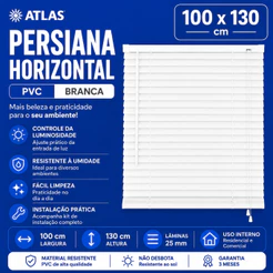 Cortina Persiana Horizontal Plástico PVC 100X130cm Branca Atlas