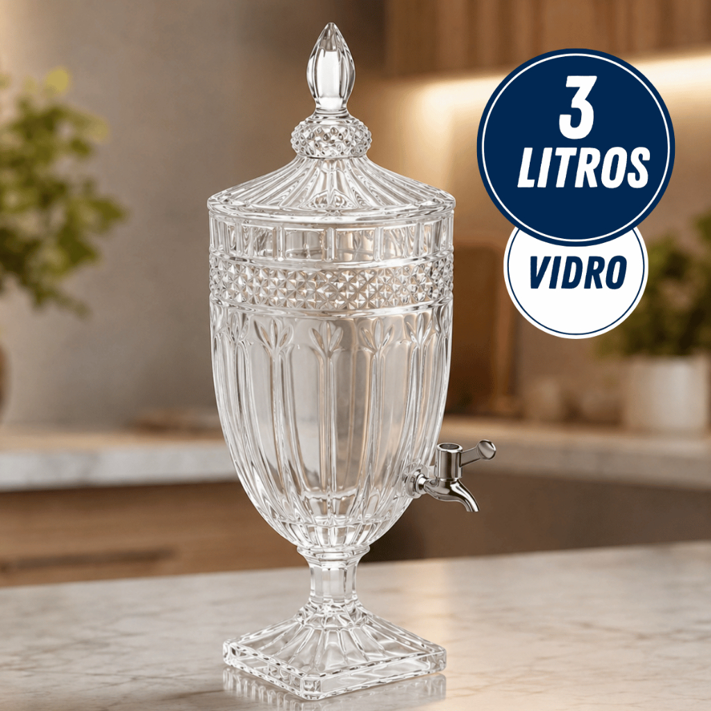 Suqueira De Vidro Cristal 3 Litros Jarra de Agua Suco Torneira Coquetel