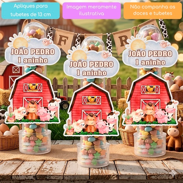 Apliques Personalizados Fazendinha Celeiro Vermelho Lembrancinha Aniversário Chá de bebê Tubete