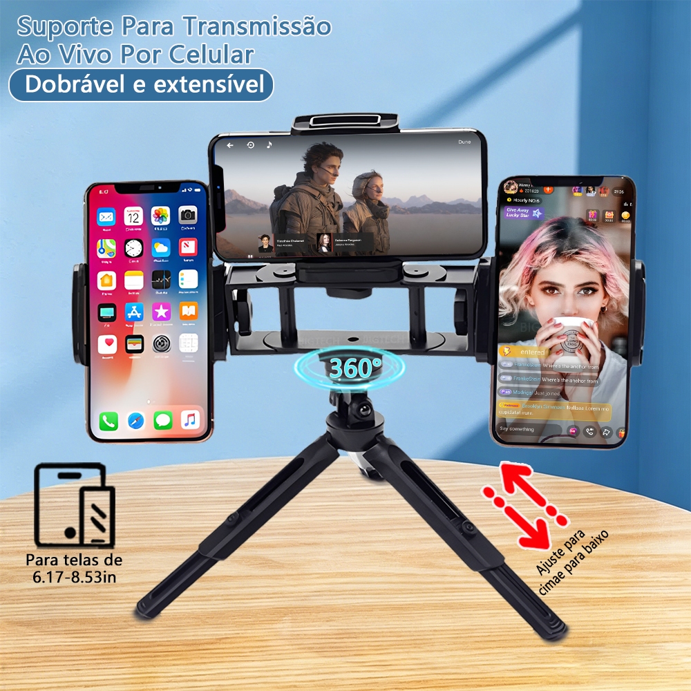 Selfie Stick Tripod Cell Phone Stand Tripod For Desk Ldeal For Video Recording A Djustable 360°