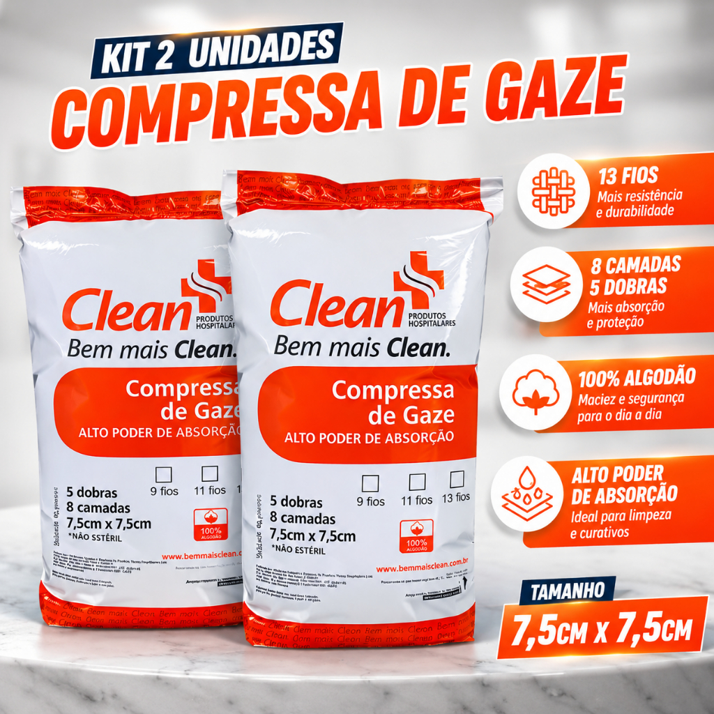 Kit 2x Compressa De Gaze 13 Fios Hidrófila Não Estéril 1000un ou 480g Pacotes Curativo