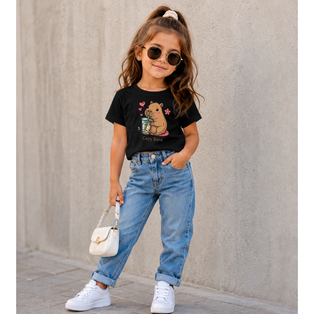 Camiseta Infantil Capivara Feminina  Cute Estampada Algodão tecido Macio Confortável
