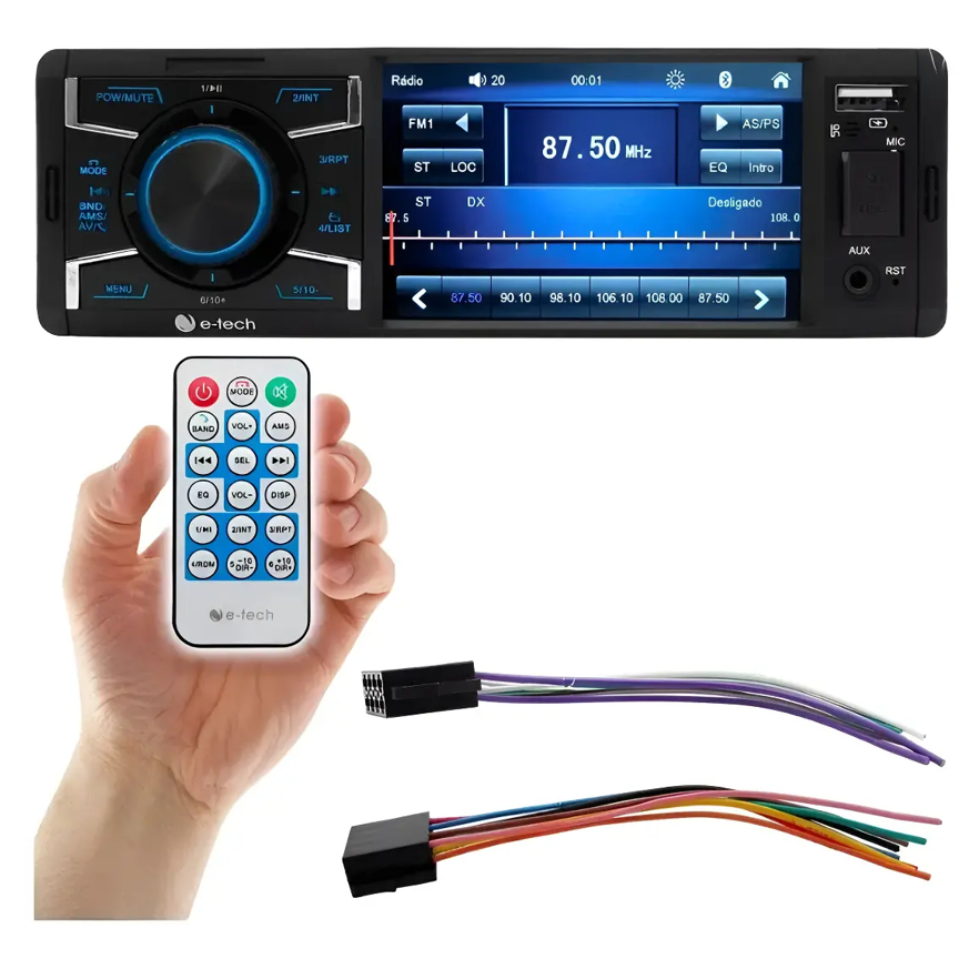 Multimídia MP5 1 Din E-Tech 4 Polegadas Bluetooth USB