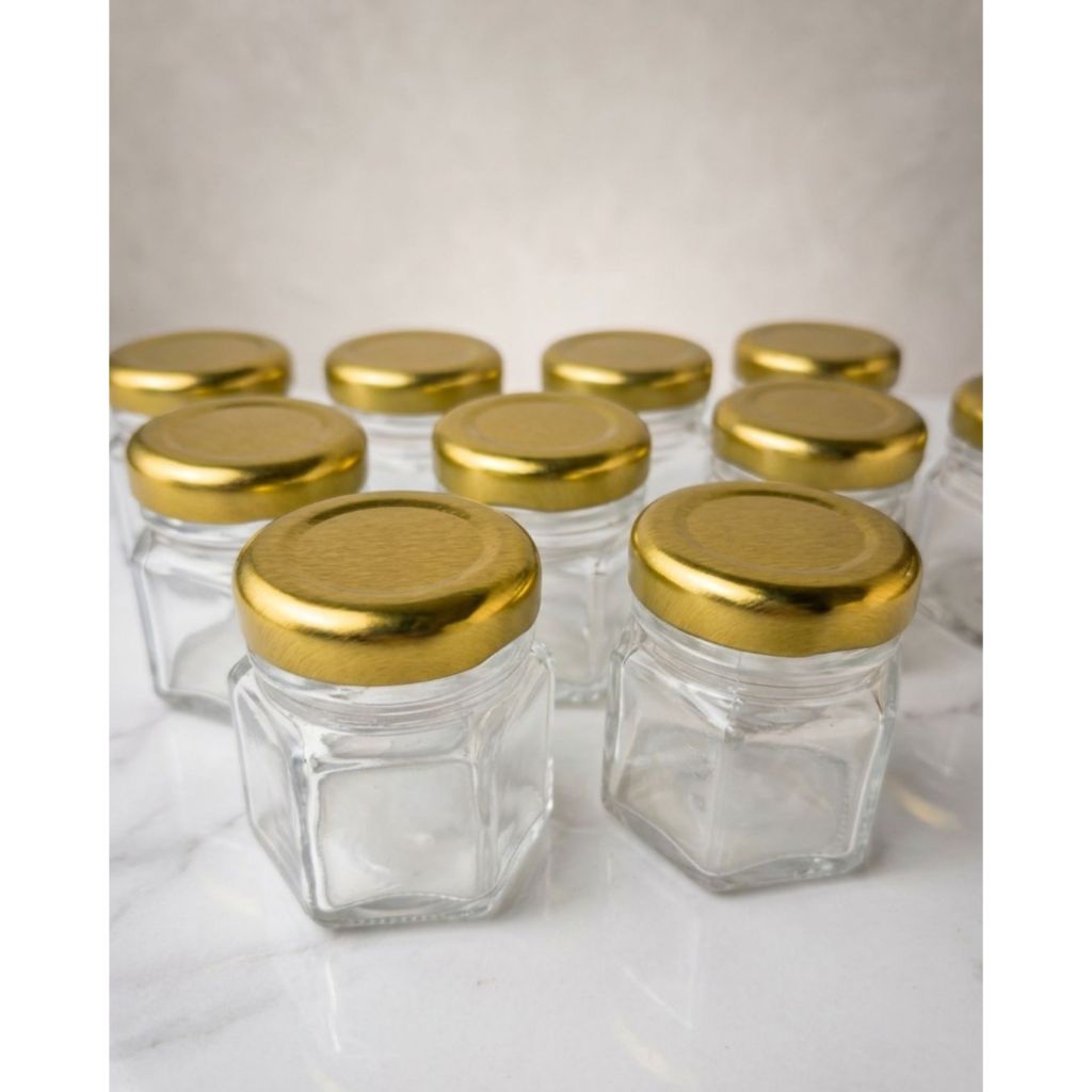 15 Mini Potes de Vidro 40ml Sextavado + Tampa Metálica - Ideal para Lembrancinhas, Mel, Geleia, Temperos, brigadeiro
