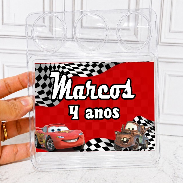 JÁ CORTADOS)Rótulos adesivo para marmitinha RELAMPAGO MCQUEEN CARROS Marmitinha bolo e três docinho