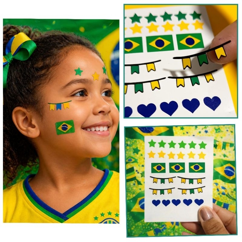 Maquiagem Copa Do Mundo Verde Amarelo Adulto e Infantil