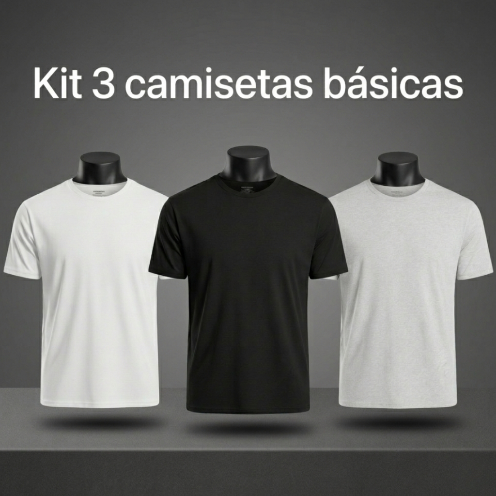 Kit 3 Camisetas Masculina Feminina Básica Algodão Confortável para diversas ocasiões moderna