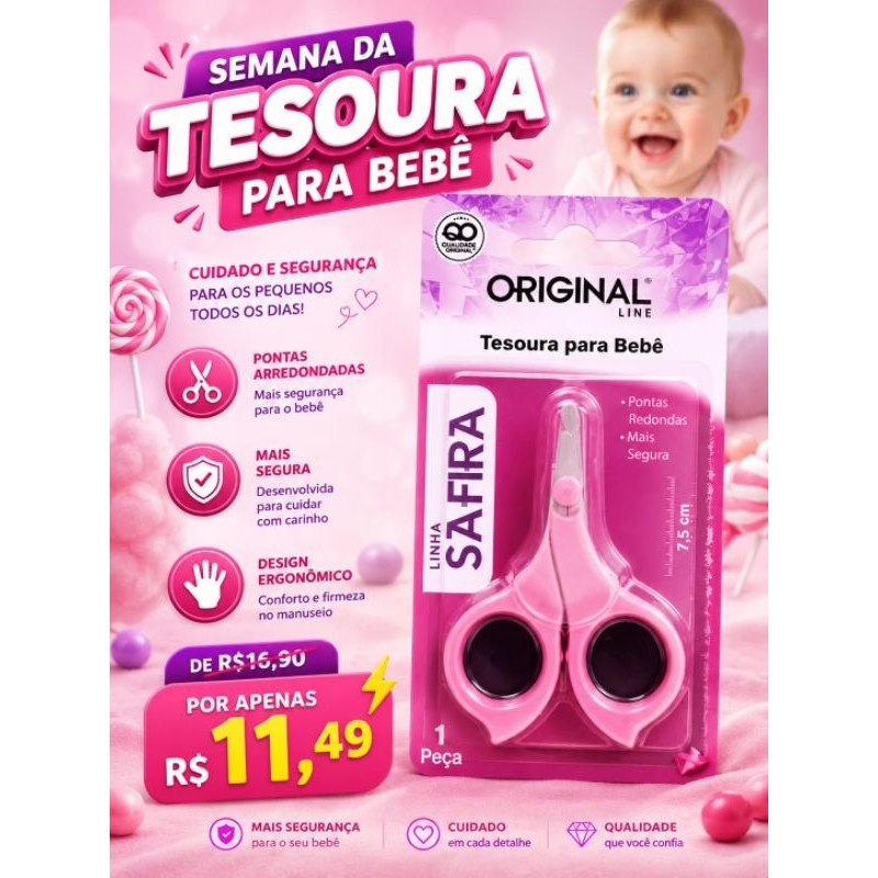 TESOURA BABY BASIC PARA BEBÊ PONTA ARREDONDADA SEGURA HIGIÊNICA USO INFANTIL