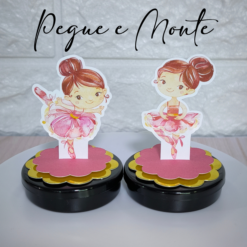 BAILARINA Kit Apliques 3D 5cm de base DOURADA p/ Festa– 2 Modelos Tag Lembrancinha Personalizada