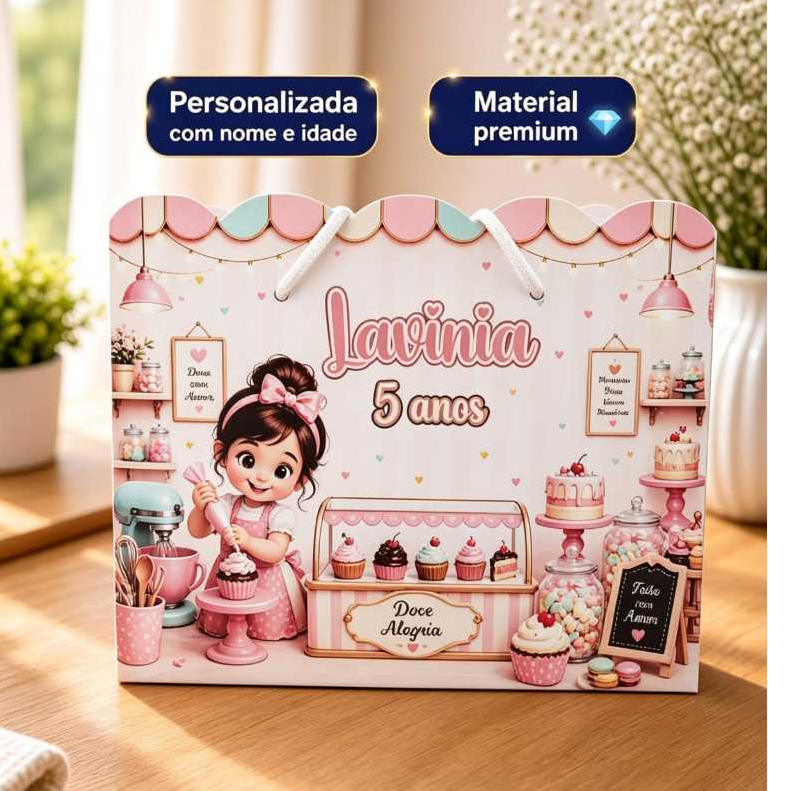 Sacolinha Personalizada Confeiteira com Nome e Idade | Lembrancinha de Aniversário