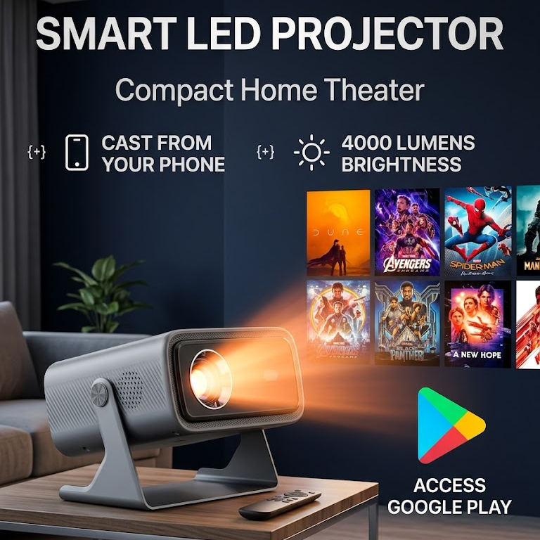 Projetor A10（R100） Android TV 4K Dual Band WIFI 6.0 Bluetooth 5.0 Cinema Portátil Escritório Sala