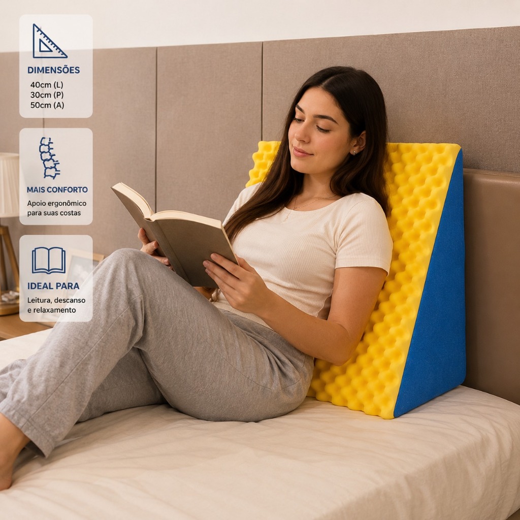 Encosto Triangular Para Leitura Apoio Ergonômico Costas Pernas Cama Sofá tamanho 50x40x30