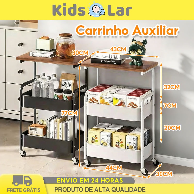 Carrinho Auxiliar Multiuso Com 3 Camadas Com Rodas Cozinha Banheiro Quarto Lavanderia