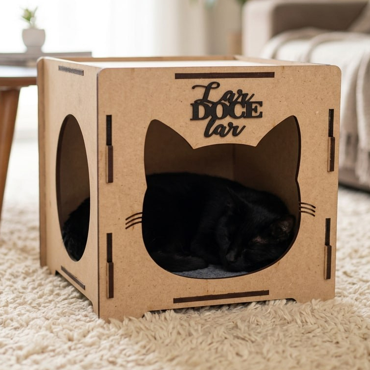 Casinha De Gato Com Carpete Interno Casa Toca De Gatos Em MDF Reforçado Para Seu Pet