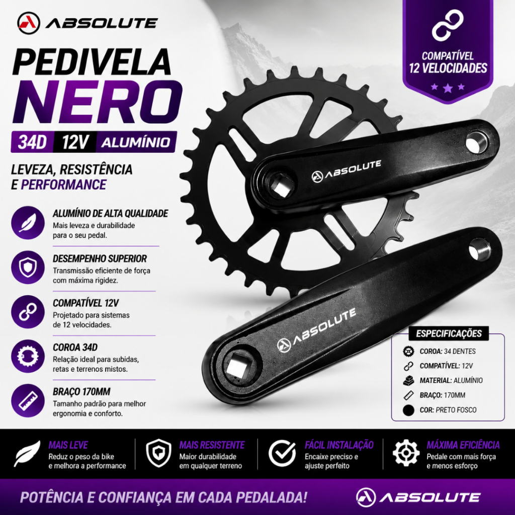 PEDIVELA ABSOLUTE NERO 34D 12V ALUMÍNIO 170MM