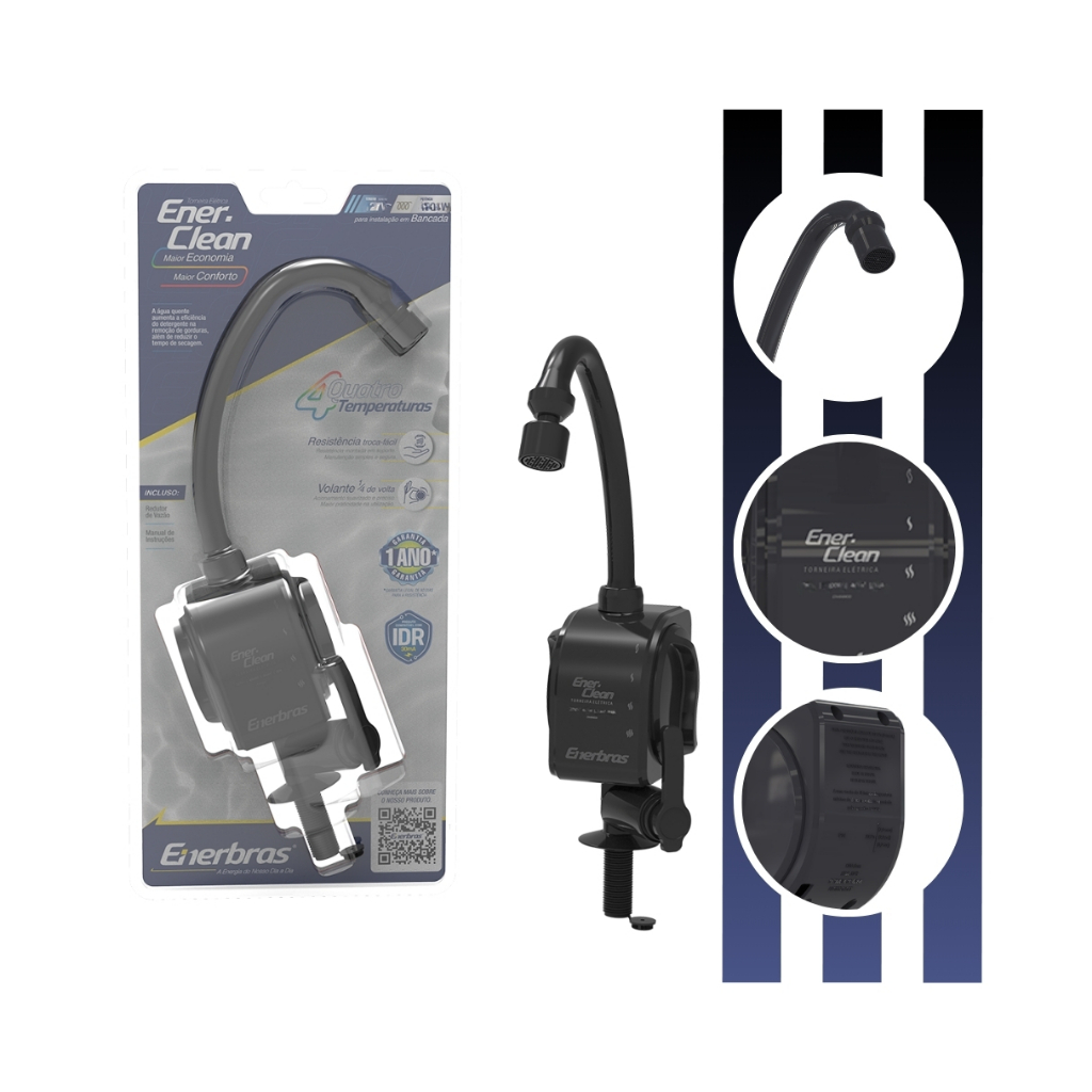 Torneira Elétrica Enerclean 4 Temperaturas Bancada Acabamento Acetinado Mate Cor Preto Enerbras