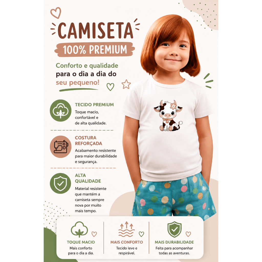 CAMISETAI NFANTIL MENINA MENINO VACA VAQUINHA SAFARI 4 ANIMAL ZOOLÓGICO ROUPA CAMISETA 4