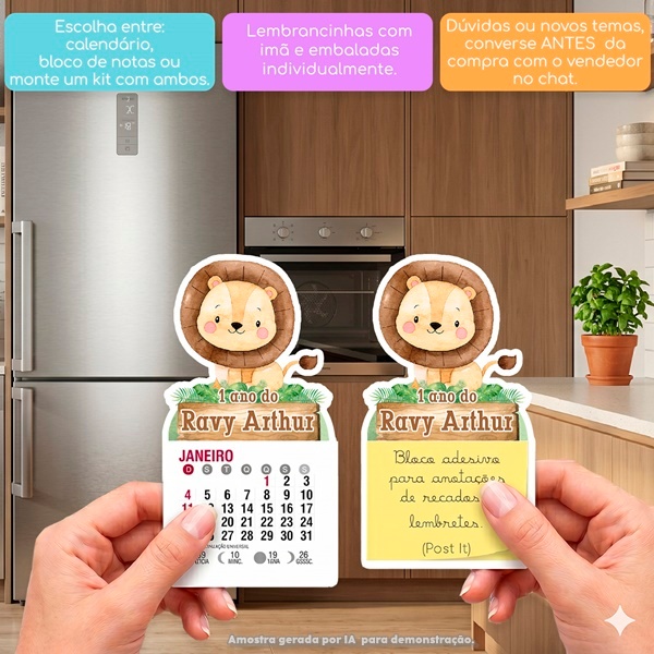 LEÃOZINHO SAFARI MINI CALENDÁRIO OU BLOCO DE RECADO ARTIGO DE FESTA LEMBRANCINHA ANIVERSÁRIO