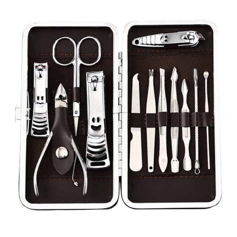 Kit Manicure Profissional 12 Peças em Aço Inox – Compacto, Elegante e Completo